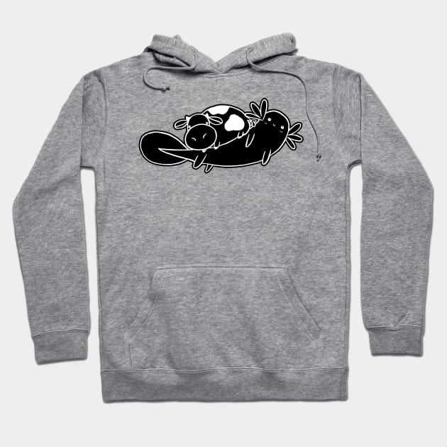 White Line Little Cow Mad Axolotl Hoodie by saradaboru